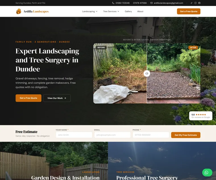 Ardilla Landscapes website, built by One Blue Pixel