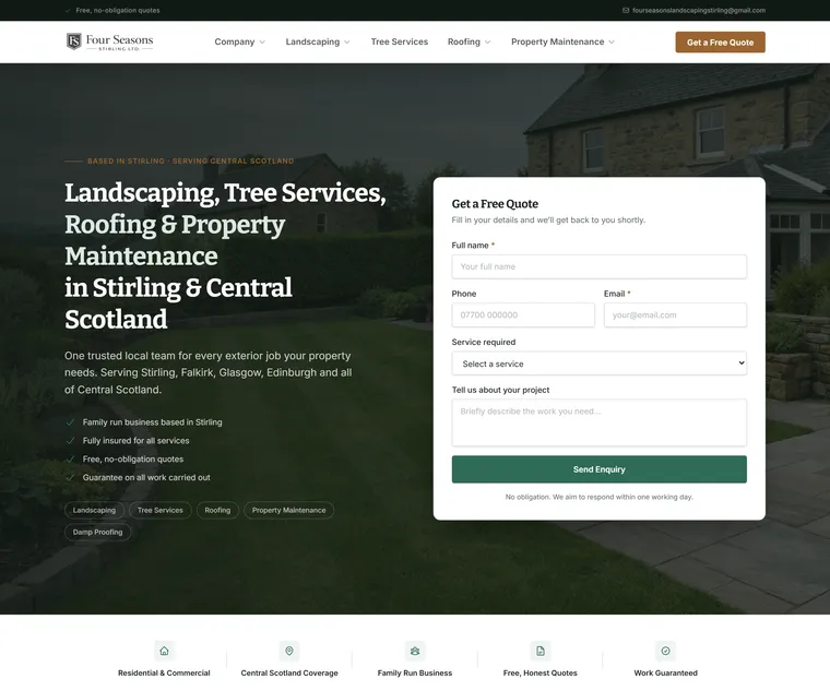 Four Seasons Stirling website, built by One Blue Pixel