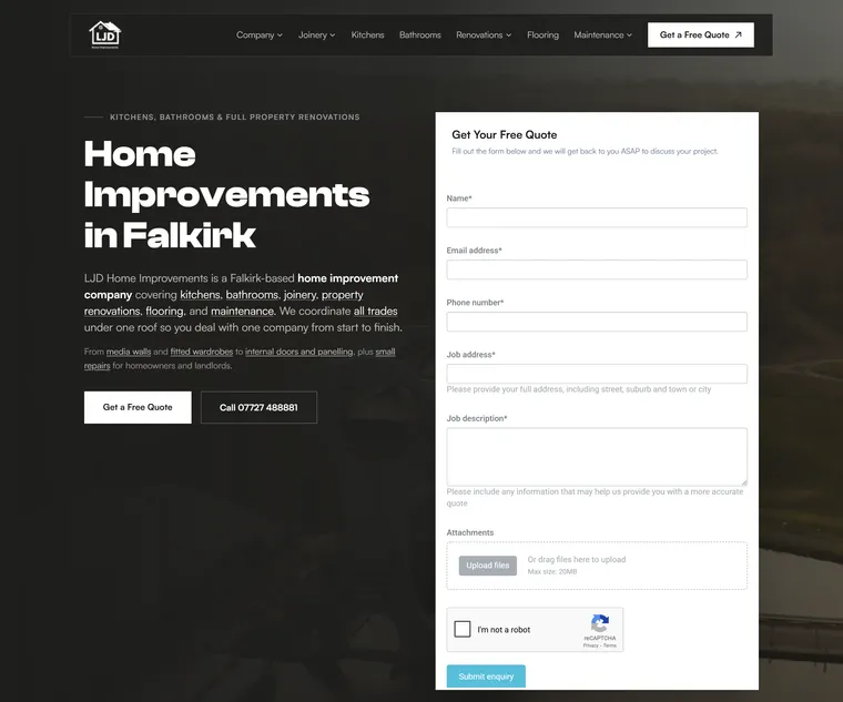 LJD Home Improvements website, built by One Blue Pixel
